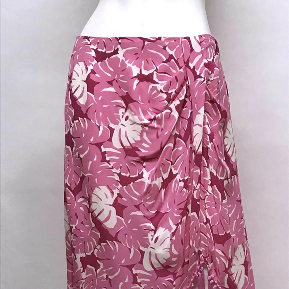 MICHAEL KORS Pink Silk TROPICAL Skirt FRINGE 8 M - Picture 3 of 8